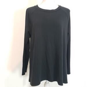 Eileen Fisher SIZE L Black Boxy Knit 3/4 Sleeve Casual Top Lagenlook Slit Side